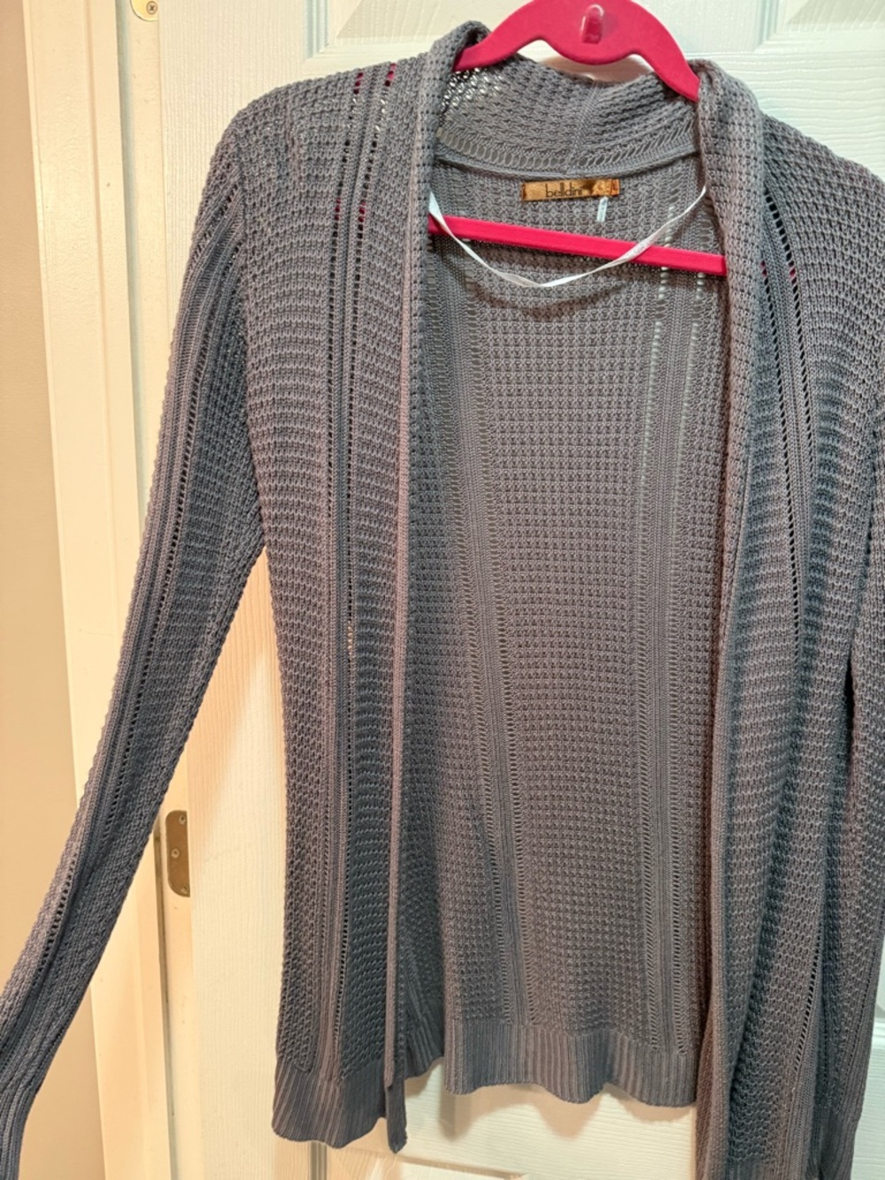 Belldini Gray Open-Front Waffle Knit Cardigan size Large - Picture 2 of 4